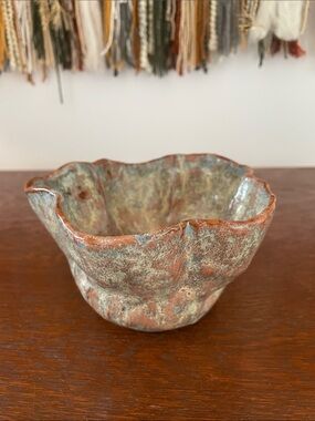 Handcrafted Ceramic Decorative Bowl in Rustic Terracotta and Green